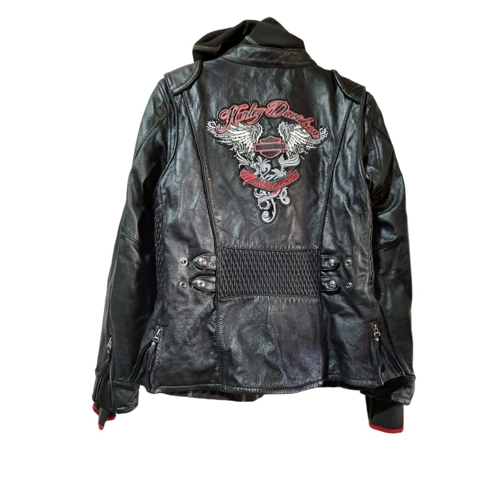 Harley Davidson Women AMELIA 3 IN 1 LEATHER RHINESTONE B&S WINGS XL JACKET COAT